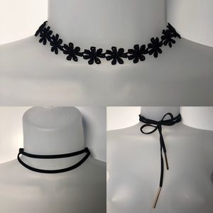 3 Pack Black Fake Suede Choker Necklaces